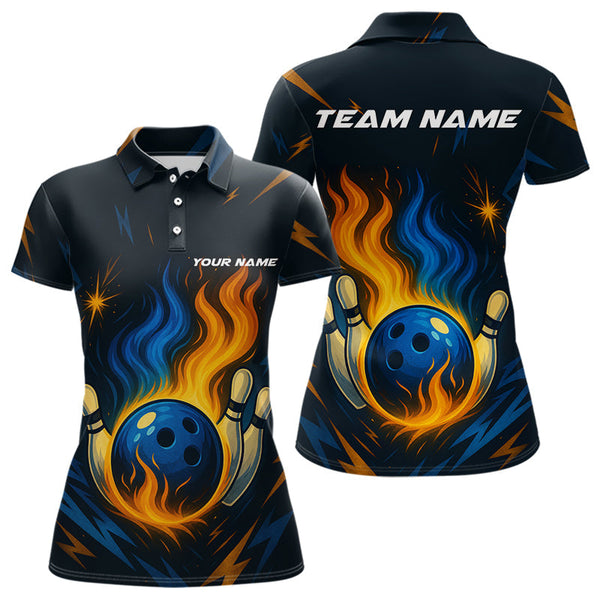 Maxcorners Blue and Yellow Flame Bowling shirts for Men custom bowling team jerseys for mens bowler LM1307