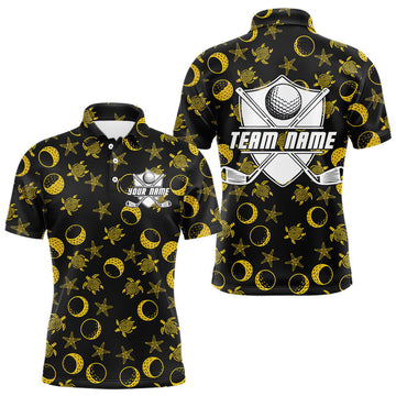 Maxcorners Black and Gold golf pattern Men golf polo shirts Custom best mens golf wear, personalized golf gifts LM3006