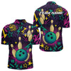 Maxcorners Custom purple graffiti pattern funny Bowling shirts for Men, bowling team league jerseys with Name LM1307