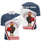 Maxcorners American Flag Funny Turkey Bowling Polo, 1/4 Zip shirts for Men custom patriotic bowling team jersey