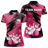 Maxcorners Black and Pink ribbon Bowling shirts for Men Custom breast cancer American flag bowling team jersey MT2306