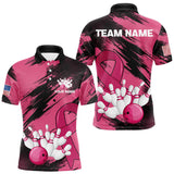Maxcorners Black and Pink ribbon Bowling shirts for Men Custom breast cancer American flag bowling team jersey MT2306