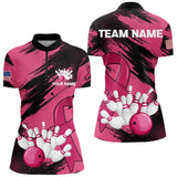 Maxcorners Black and Pink ribbon Bowling shirts for Men Custom breast cancer American flag bowling team jersey MT2306
