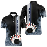 Maxcorners Black Smoke Bowling Polo, Quarter Zip Shirts For Men Custom Team Bowling Tournament Jerseys TU1509