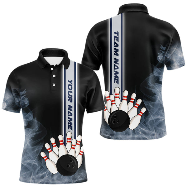 Maxcorners Black Smoke Bowling Polo, Quarter Zip Shirts For Men Custom Team Bowling Tournament Jerseys TU1509