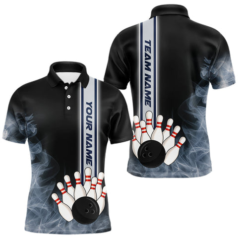 Maxcorners Black Smoke Bowling Polo, Quarter Zip Shirts For Men Custom Team Bowling Tournament Jerseys TU1509