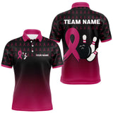 Maxcorners Black and Pink ribbon pattern Bowling shirts for Men Custom breast cancer bowling team jerseys TU2606