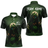 Maxcorners Personalized Green Reaper Skull Halloween Bowling Shirts For Men Custom Halloween Bowling Team jersey MT2407