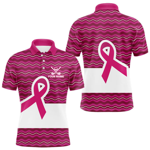 Maxcorners Pink ribbon Mens polo golf shirts Custom Breast cancer awareness team golf attire for men MT2108