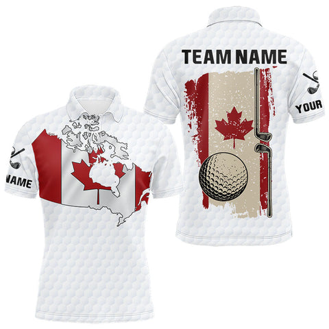 Maxcorners Personalized vintage Canadian Flag Men golf polo shirt Custom Patriotic Golf outfit For men LM3006