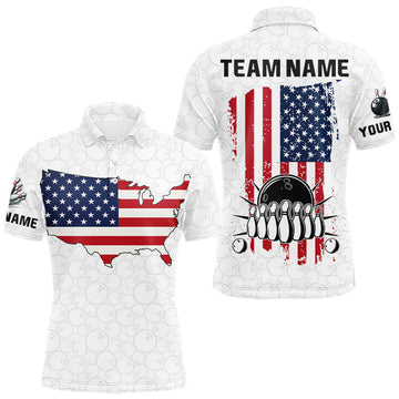 Maxcorners Personalized American Flag White Bowling Shirts For Men Custom patriotic Team Bowling jerseys LM3006