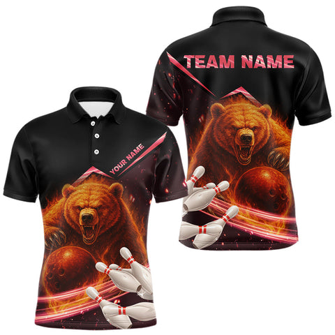 Maxcorners Custom Flame Bear Bowling Team Polo, Quarter zip Shirts For Men, Team Bowling Uniform MT2407
