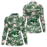 Maxcorners Green tropical leaf pattern pink flower funny Golf polo shirts For Men Custom mens golf outfitsMT0306