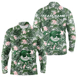 Maxcorners Green tropical leaf pattern pink flower funny Golf polo shirts For Men Custom mens golf outfitsMT0306