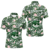 Maxcorners Green tropical leaf pattern pink flower funny Golf polo shirts For Men Custom mens golf outfitsMT0306