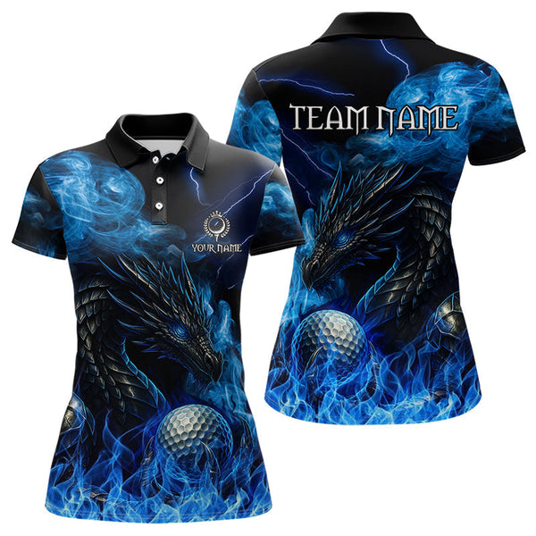 Maxcorners Blue Flame Dragon Golf polo shirts For Men Custom Dragon team mens golf outfits, gift for golf loverMT0306