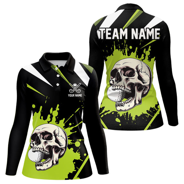 Maxcorners Black and Green Skull Golf polo shirts For Men Custom team golf outfits men, cool golf giftsMT0306