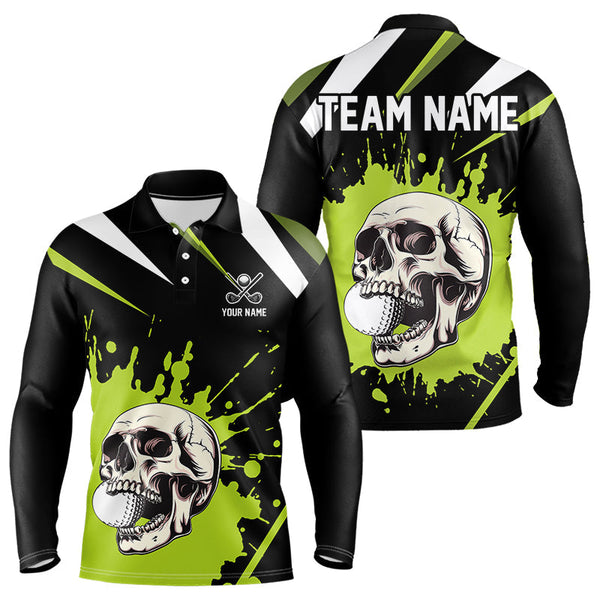 Maxcorners Black and Green Skull Golf polo shirts For Men Custom team golf outfits men, cool golf giftsMT0306