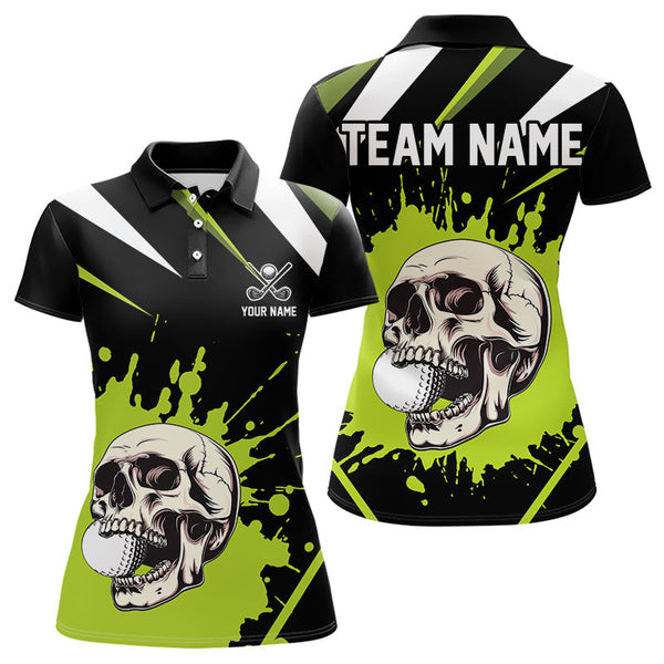 Maxcorners Black and Green Skull Golf polo shirts For Men Custom team golf outfits men, cool golf giftsMT0306