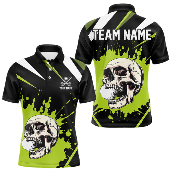 Maxcorners Black and Green Skull Golf polo shirts For Men Custom team golf outfits men, cool golf giftsMT0306