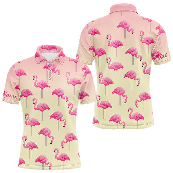 Maxcorners Personalized pink gradient Flamingo pattern Men golf polo shirt Custom golf team theme outfits MT2407