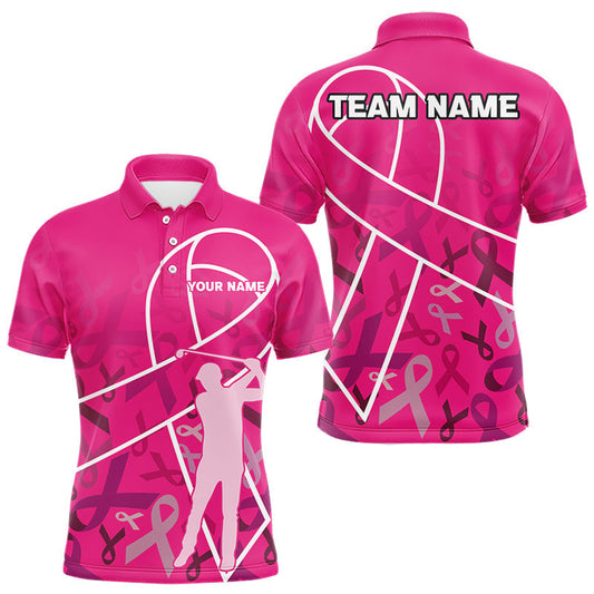 Maxcorners Pink ribbon pattern breast cancer awareness Men golf polo shirt Custom team Golf attire For men LM1203