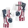 Maxcorners Red, White and Blue American Flag Bowling shirts For Men custom patriotic bowling team uniform jersey LM2707