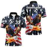 Maxcorners Blue Camo American Flag Eagle Flame Golf Polo Shirts for Men Custom Patriotic Team Mens Golf Outfit LM2608