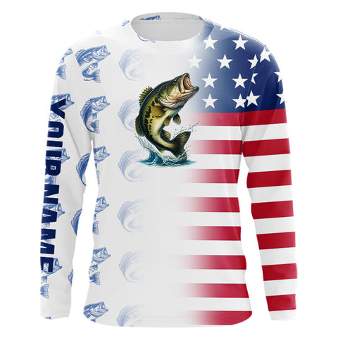 Maxcorners Red, White and Blue American Flag Bass Fishing custom patriotic Bass performance Fishing Shirts LM0409