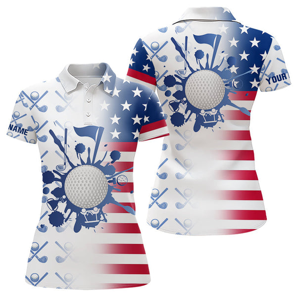 Maxcorners Red, White and Blue American Flag Mens Golf polo shirts Custom patriotic Golf Outfit For MensMT0306