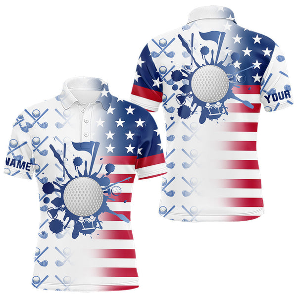 Maxcorners Red, White and Blue American Flag Mens Golf polo shirts Custom patriotic Golf Outfit For MensMT0306