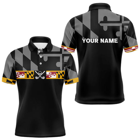 Maxxcorners Maryland Flag black Men golf polo shirt Custom Patriotic Mens Golf top, gifts for golf lovers MT0307