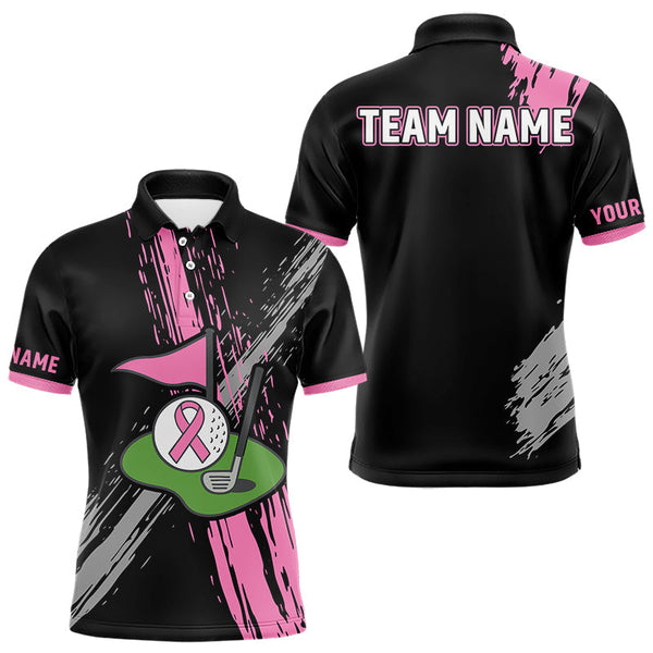 Maxxcorners Black and pink ribbon Breast Cancer Awareness golf shirts custom Men golf polo shirts, best golf gift MT0307