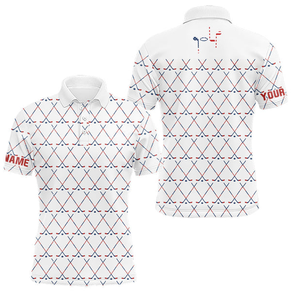 Maxxcorners Red, White and Blue golf clubs pattern Men golf polo shirt Custom Patriotic golf outfits for men MT0307