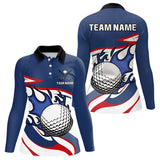 Maxcorners Red, White and Blue Flame golf ball Mens Golf polo shirts Custom patriotic Golf Outfit For MensMT0306