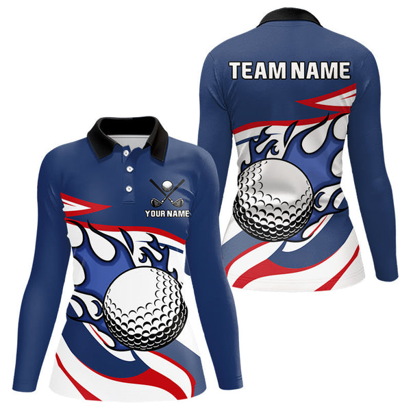 Maxcorners Red, White and Blue Flame golf ball Mens Golf polo shirts Custom patriotic Golf Outfit For MensMT0306