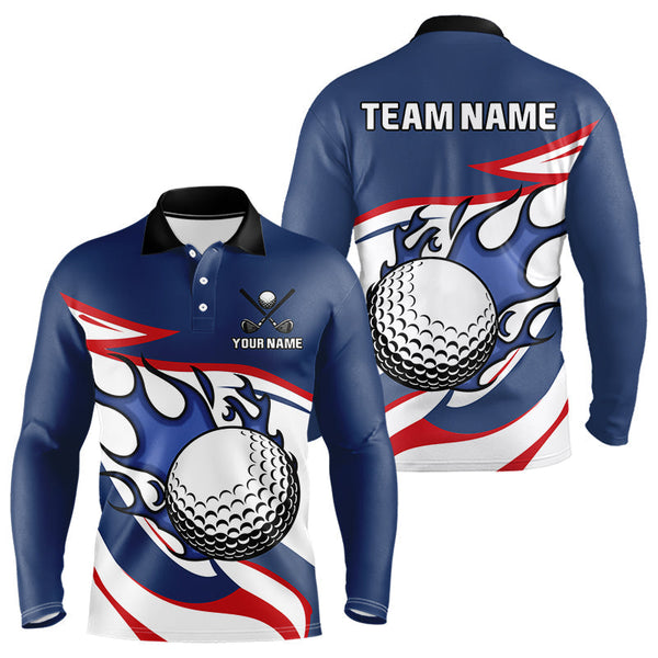 Maxcorners Red, White and Blue Flame golf ball Mens Golf polo shirts Custom patriotic Golf Outfit For MensMT0306