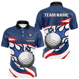 Maxcorners Red, White and Blue Flame golf ball Mens Golf polo shirts Custom patriotic Golf Outfit For MensMT0306