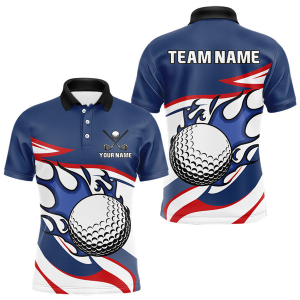 Maxcorners Red, White and Blue Flame golf ball Mens Golf polo shirts Custom patriotic Golf Outfit For MensMT0306