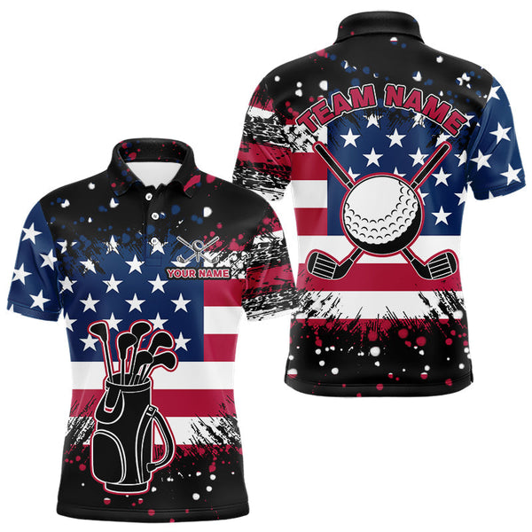 Maxxcorners American Flag Black golf polo shirts for men custom patriotic retro golf team shirts, golfer gifts MT0307