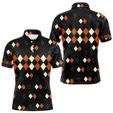Maxcorners Black and Orange argyle plaid pattern Mens golf polo shirts custom Halloween golf wear for men LM0803