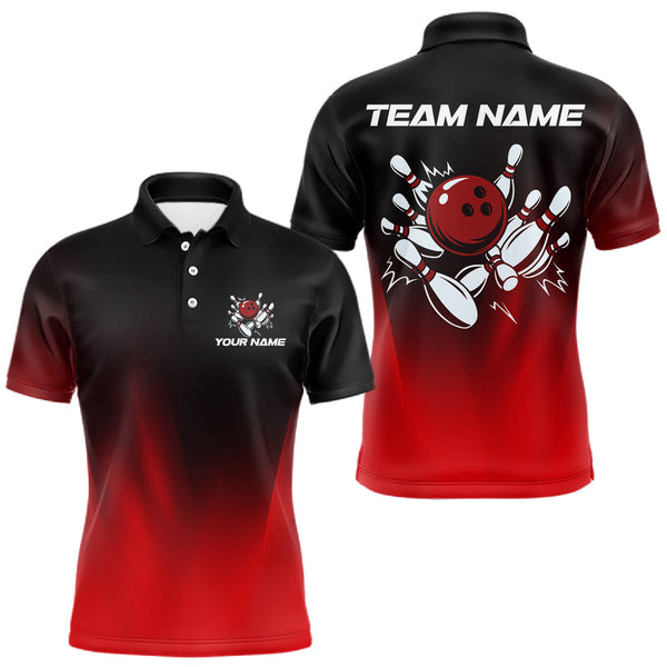 Maxcorners Custom Black and Red Bowling Polo, Quarter Zip Team Shirts For Men, Bowling Outfit Gift For Bowlers MT2808