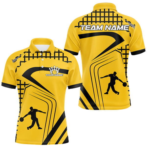 Maxcorners Custom Black and Yellow Bowling Shirts For Men, Personalized Team Bowling Jersey Bowler Outfit MT2808