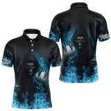 Maxcorners Blue Flame Skull reaper Mens Golf polo shirts custom golf top for men, best golf gifts LM0803
