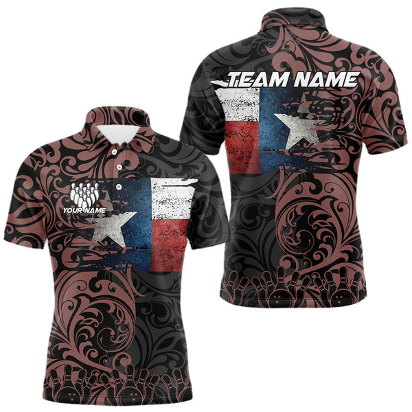 Maxcorners Texas Flag tribal pattern Bowling Polo, 1/4 Zip shirts for men Custom patriotic Team bowling jersey TU2908