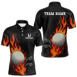 Maxcorners Flame Golf ball black Golf polo shirt for men Custom Mens golf top, personalized golf gifts LM0803