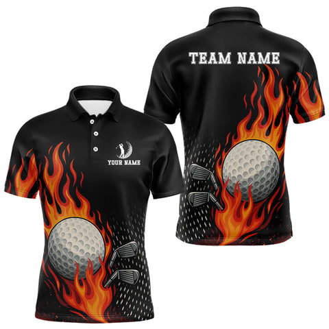 Maxcorners Flame Golf ball black Golf polo shirt for men Custom Mens golf top, personalized golf gifts LM0803