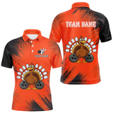 Maxcorners Custom Orange Turkey Bowling Shirt For Men, Thanksgiving Bowling Team Jersey Bowler Outfit LM0803