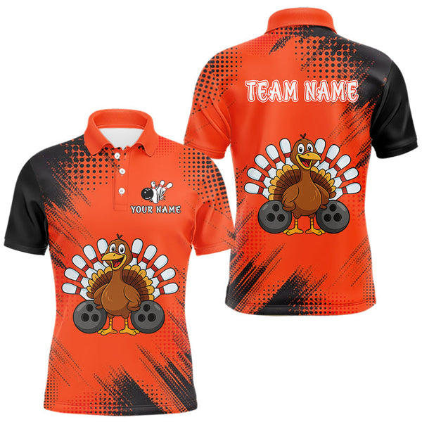 Maxcorners Custom Orange Turkey Bowling Shirt For Men, Thanksgiving Bowling Team Jersey Bowler Outfit LM0803