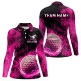 Maxcorners Black and Pink Flame Golf Ball Mens Golf polo shirts custom name golf outfit for men golf clothes